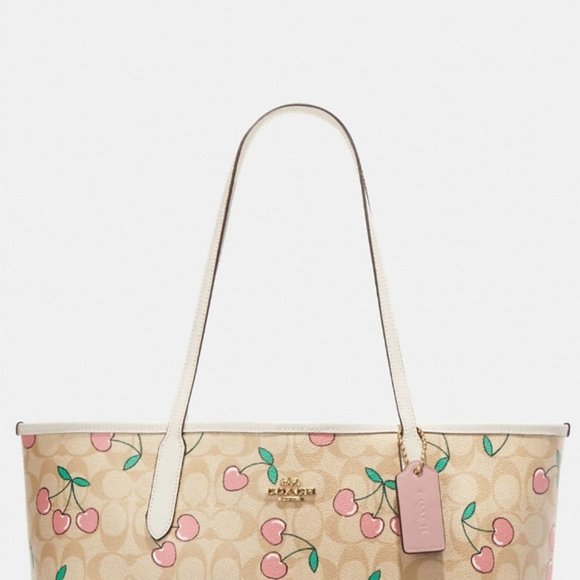 COACH City Tote In Signature Canvas With Heart Cherry Print - Picture 7 of 7